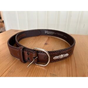 Nocona Belt Co Mens Brown Leather Western Belt Silver Concho Braided Edge 38